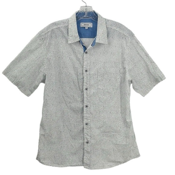Smash Men's White Speckled Print Button Front Short Sleeve Shirt XLarge - Picture 1 of 16